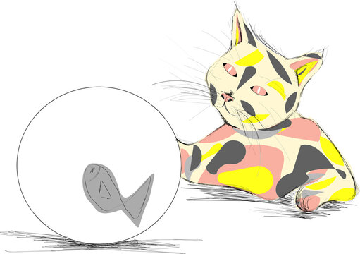 Gato intentando coger un pez de una pecera