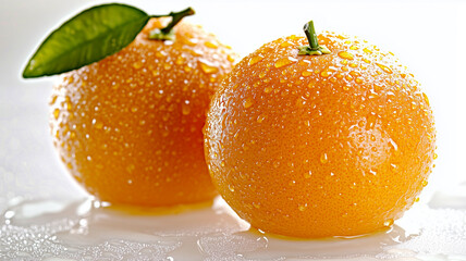Red and yellow plums on a branch with leaves on a white background
