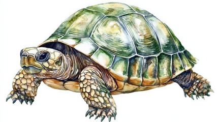 Fototapeta premium Watercolor illustration of green turtle with detailed texture and colors