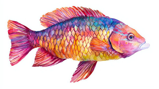 Colorful parrotfish illustration with vibrant scales and fins