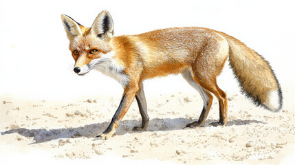 Fototapeta premium Watercolor painting of Blanford fox in desert habitat, showcasing its unique features