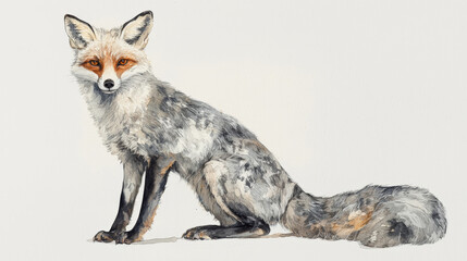 Fototapeta premium Watercolor grey fox with inquisitive look, showcasing its unique features