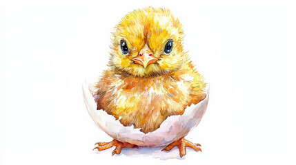 Obraz premium Fluffy chick hatching from egg, showcasing vibrant yellow feathers