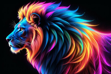a vibrant and dynamic digital artwork featuring the head of a lion