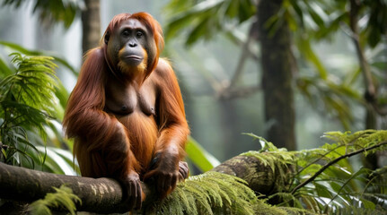 Obraz premium a sumatran orangutan on the jungle