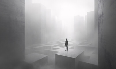 Business challenge. A businessman navigating through a maze.
