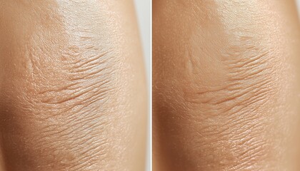 Fototapeta premium Abdomen showing stretch marks before and after treatment, highlighting smoother skin.