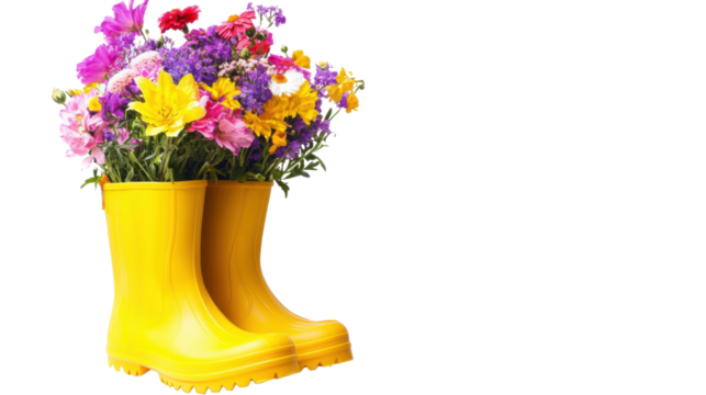 Flowers in rubber boots transparent background