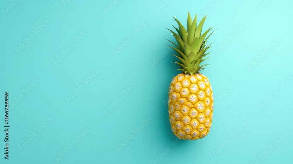 Wall mural A vibrant pineapple against a turquoise background.