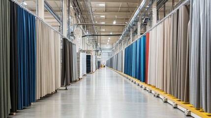 A section of the factory dedicated to creating blackout curtains with high-performance fabrics.
