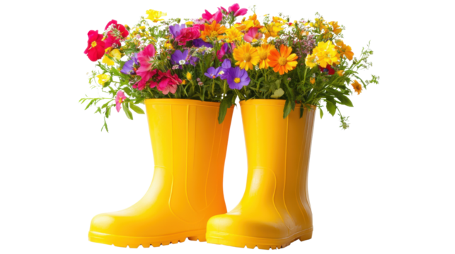 Flowers in rubber boots transparent background