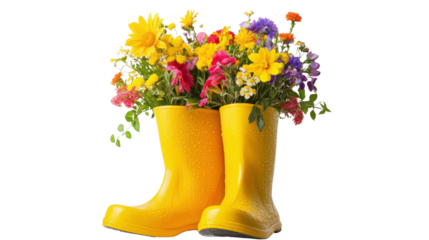 Flowers in rubber boots transparent background