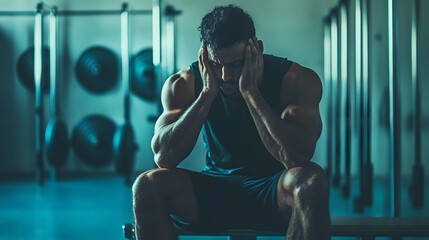 Exhausted Athlete Rests After Intense Gym Workout