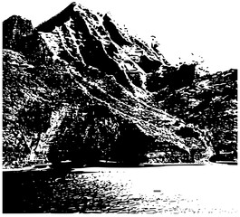 Silhouette of a mountain with lake