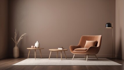 cozy home interior with minimalist chair furniture on brown background