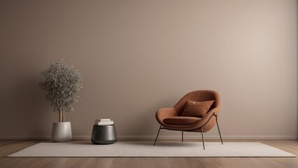 cozy home interior with minimalist chair furniture on brown background