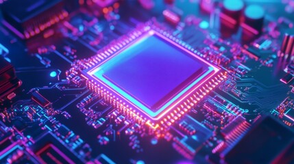 Abstract Circuit Chip in Bright Glowing Light