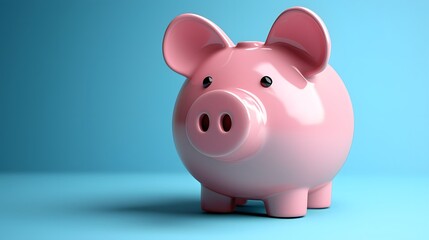 Charming Pink Piggy Bank Sitting Cheerfully Against a Bright Blue Background Evoking Playfulness and Whimsy in a Fun and Lighthearted Setting