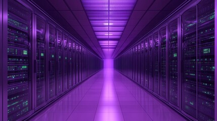 Fototapeta premium High-Tech Data Center with Purple Lighting Effect