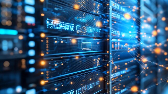 Modern Data Center Equipment with User Interface Overlay