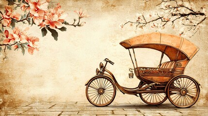 Fototapeta na wymiar Elegant Floral Trishaw Artwork