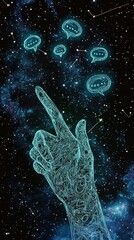 Celestial Hand Reaching For Thought Bubbles In Space