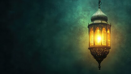 Fototapeta premium Intricate Vintage Lantern with Glow Radiating Through Ornate Patterns Set Against a Mysterious Dark Background for Atmosphere and Ambiance