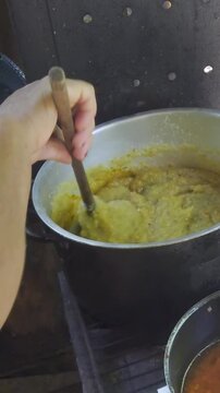 Cooking on a rustic wood-burning stove on the farm