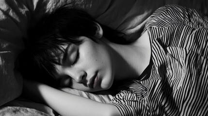 Serene Resting Portrait in High Contrast Black and White
