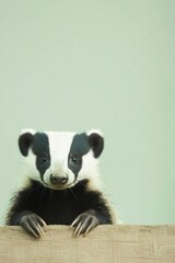 Obraz premium Portrait of a Determined Badger with Distinctive Facial Markings Against a Light Background