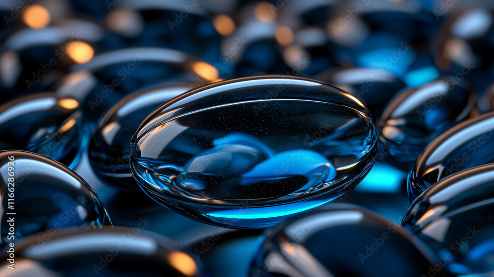 Wall mural abstract blue capsules floating in a dynamic background