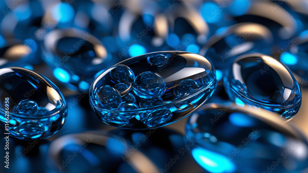 Wall mural abstract blue capsules floating in a dynamic background