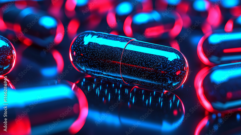 Wall mural abstract representation of floating capsules in a digital space