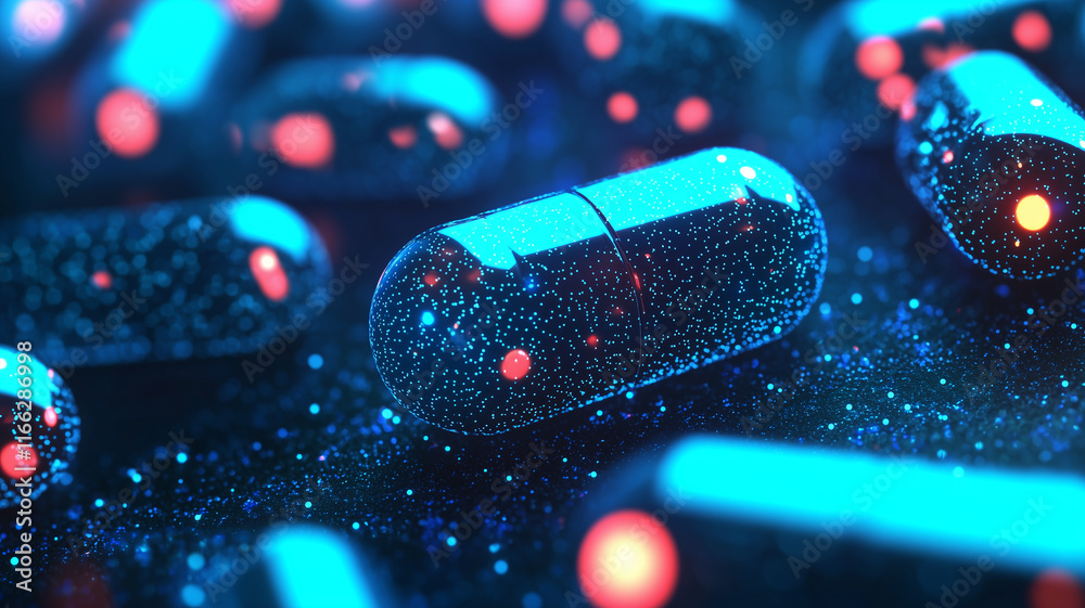 Wall mural abstract representation of floating capsules in a digital space