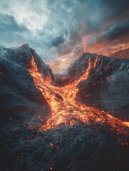 Fototapeta premium Lava-covered mountain at night