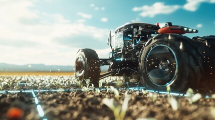 Modern Harvesting Machine in Vibrant Farmland Scene