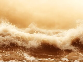 Fototapeta premium Ocean Waves with Tan Water and Hazy Sky