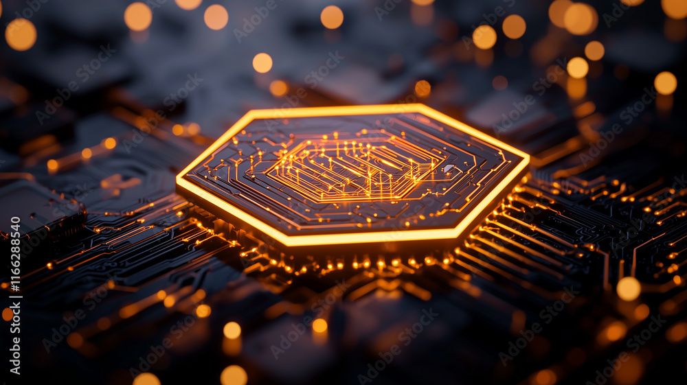 Wall mural abstract glowing hexagonal circuit design background