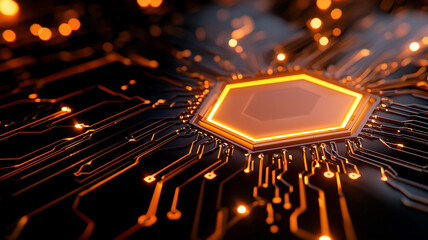 Abstract glowing hexagonal circuit design background
