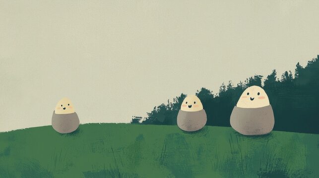 Playful Potatoes in a Green Field Representing Fun and Whimsy with a Touch of Nature's Bounty