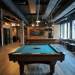 A modern recreational space featuring a pool table and inviting ambiance.