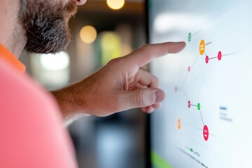 Engaging with digital data on an interactive touchscreen in a modern office setting