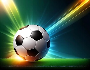 Naklejka premium Soccer Ball on Green Field Dramatic Lighting