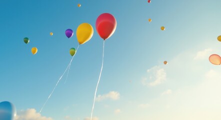 Obraz premium Colorful Balloons Floating into the Bright Sky .
