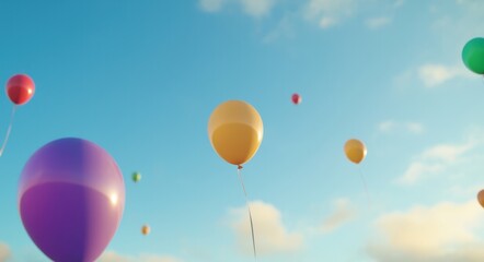 Obraz premium Colorful Balloons Floating into the Bright Sky .