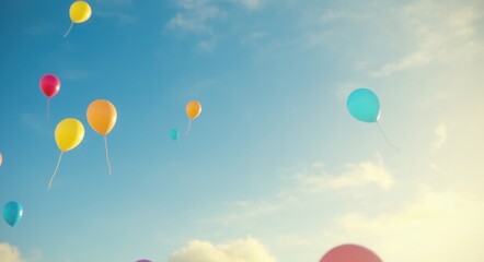Obraz premium Colorful Balloons Floating into the Bright Sky .