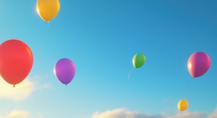 Obraz premium Colorful Balloons Floating into the Bright Sky .