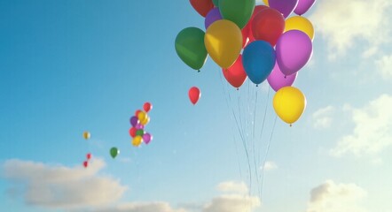 Colorful Balloons Floating into the Bright Sky  .