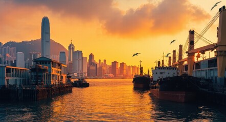 Obraz premium Harbor City at Dusk .