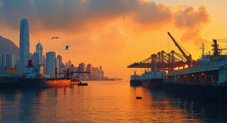 Fototapeta premium Harbor City at Dusk .